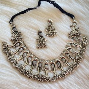 Oxidised Silver Matsya Choker Necklace